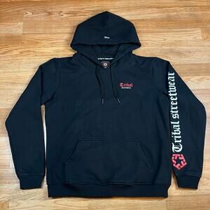 Tribal Streetwear Black Pullover Hoodie Women’s Sz L Preowned